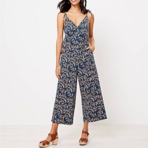 LOFT Orange and Blue Casual Sleeveless Jumpsuit